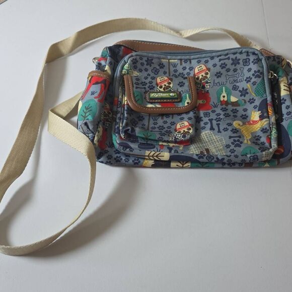 Lily Bloom Women's Who Let The Dogs Out Crossbody Shoulder Purse Bag Blue Small - Picture 1 of 5
